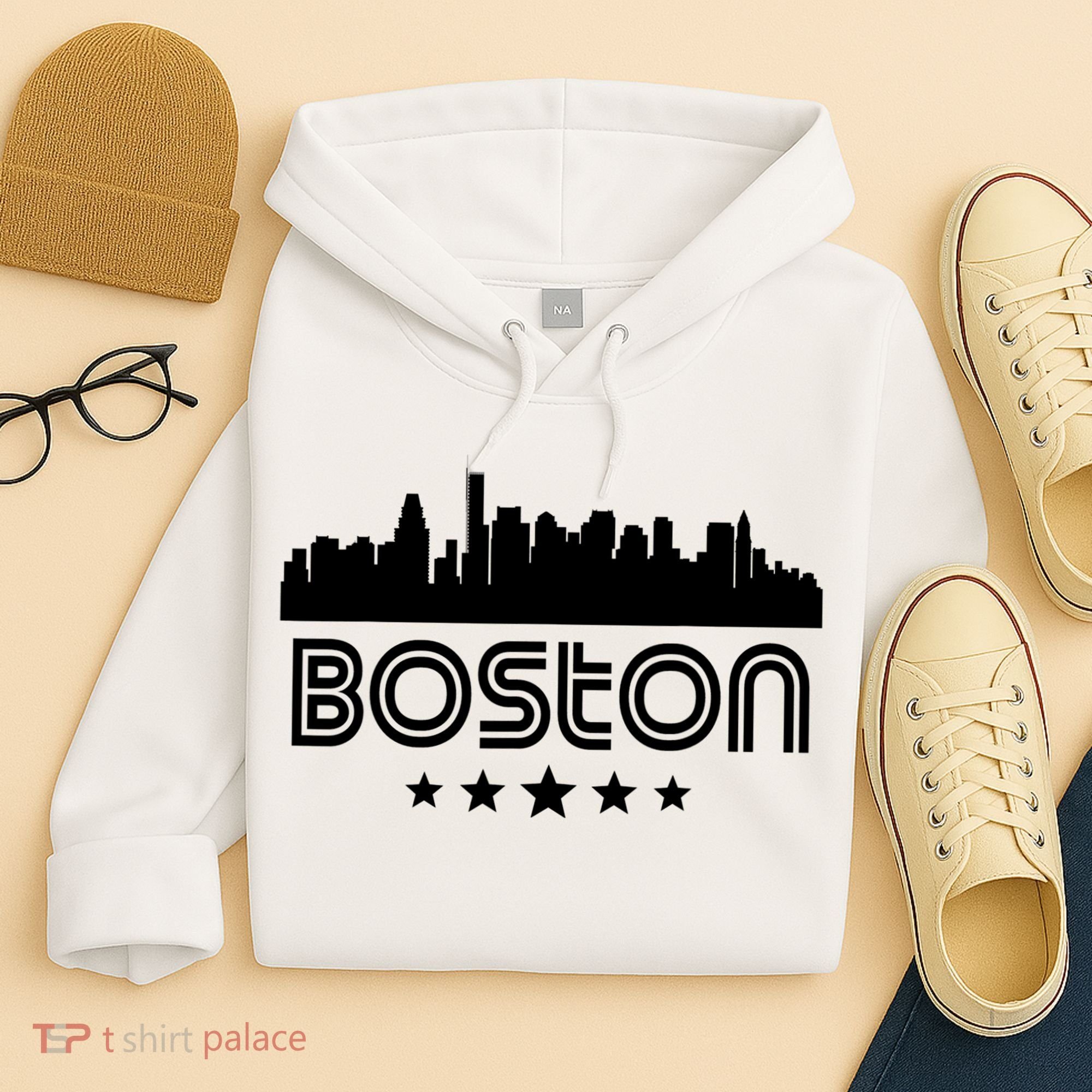 Boston Massachusetts Skyline Retro Style Hoodie