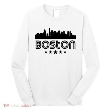 Boston Massachusetts Skyline Retro Style Long Sleeve Shirt