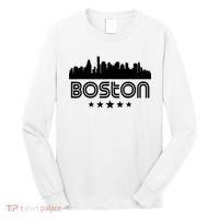 Boston Massachusetts Skyline Retro Style Long Sleeve Shirt thumb 0