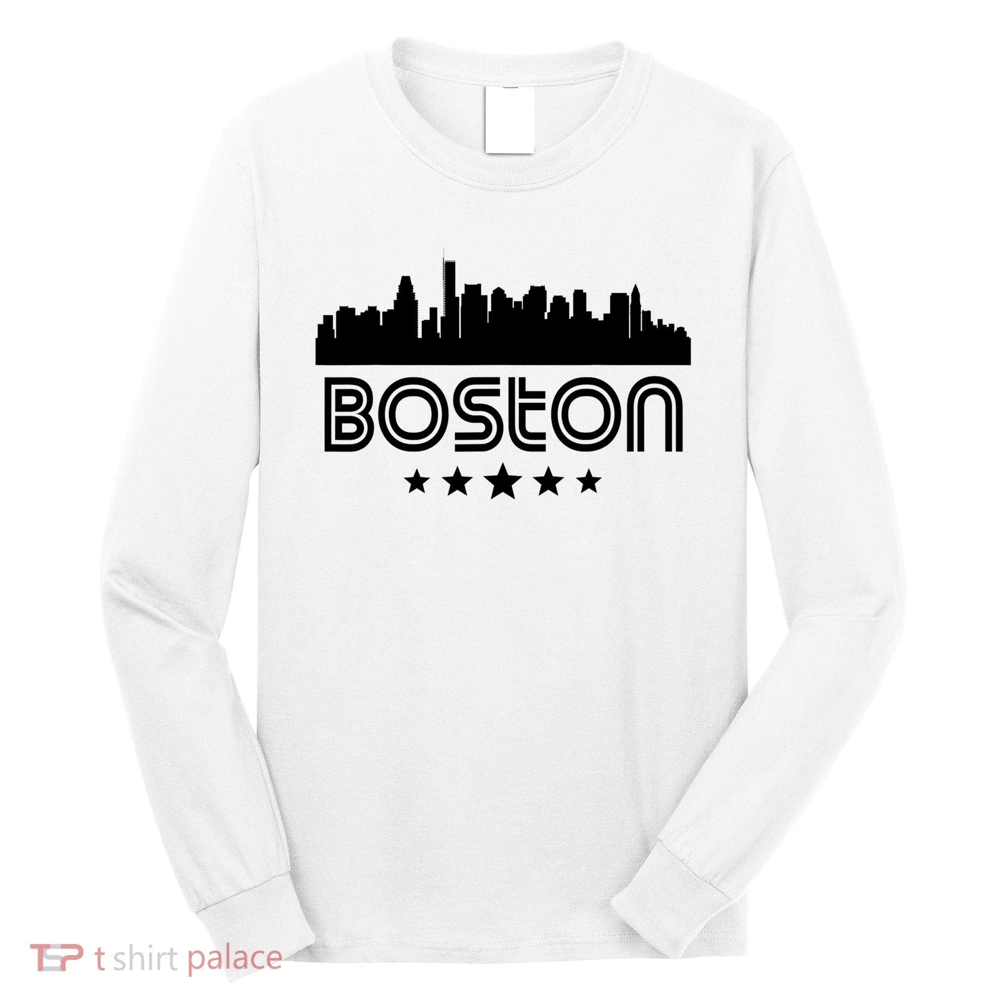 Boston Massachusetts Skyline Retro Style Long Sleeve Shirt