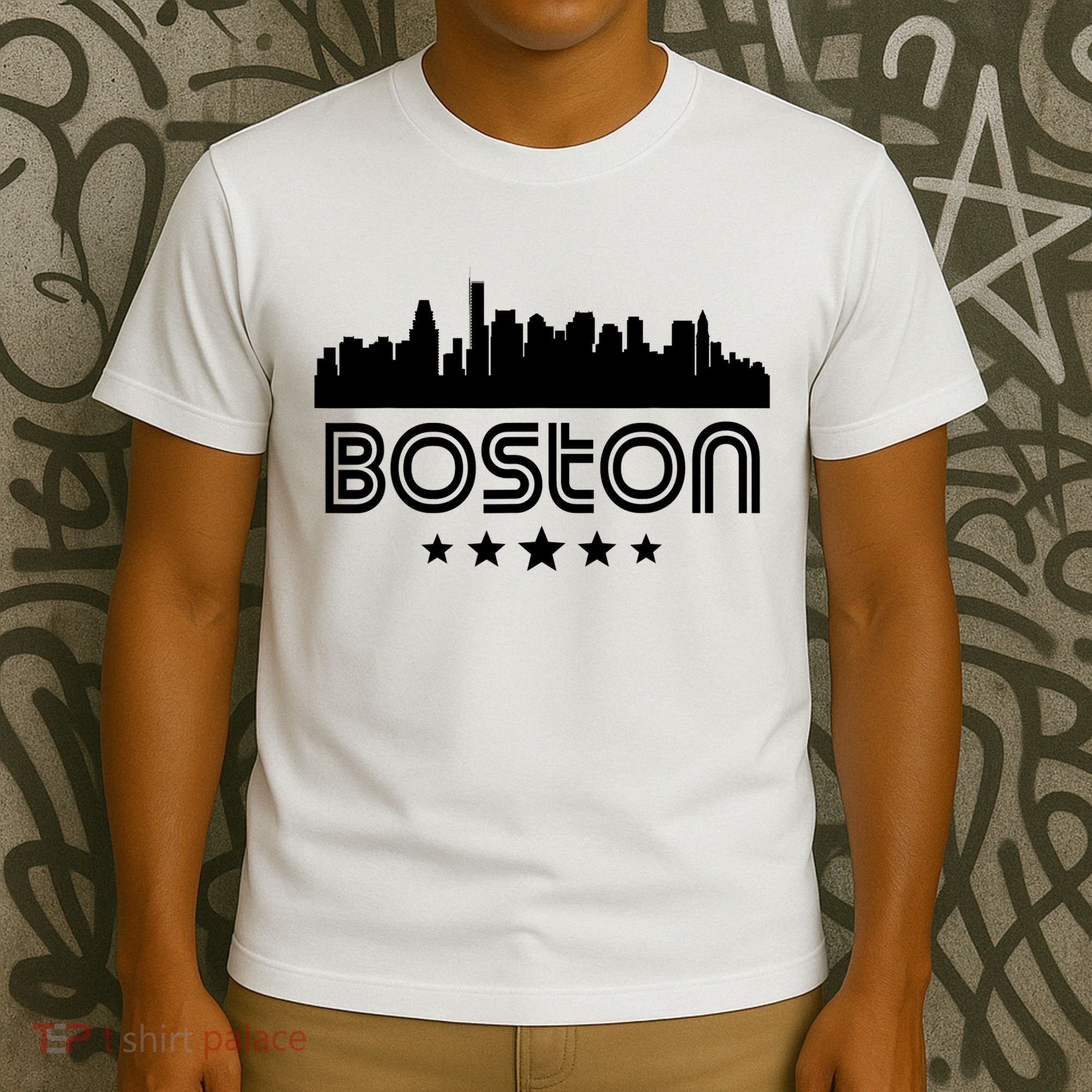 Boston Massachusetts Skyline Retro Style T-Shirt