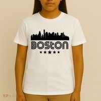 Boston Massachusetts Skyline Retro Style T-Shirt thumb 4