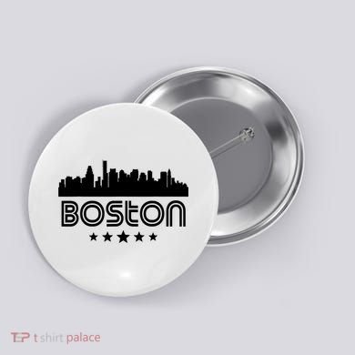 Boston Massachusetts Skyline Retro Style Button