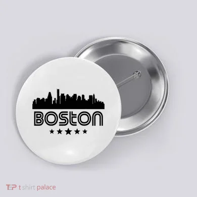 Boston Massachusetts Skyline Retro Style Button