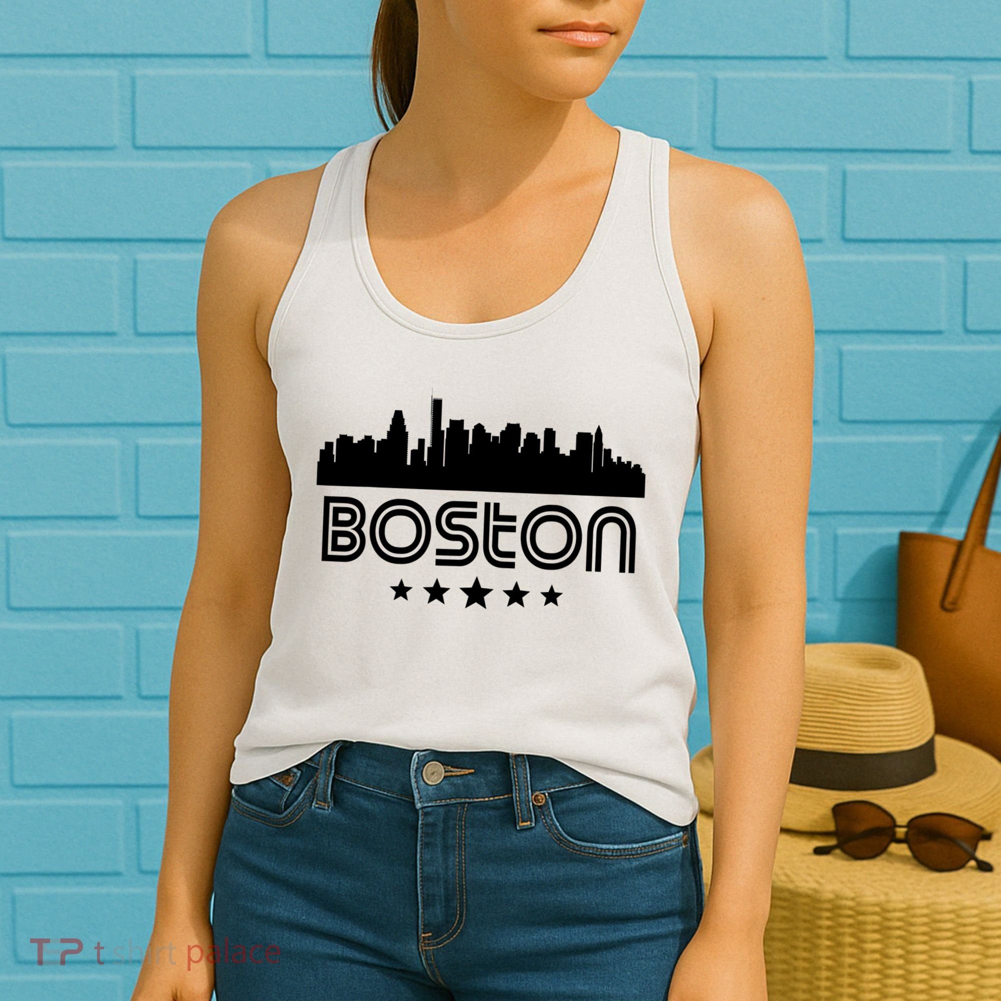 Boston Massachusetts Skyline Retro Style Women's Tank Top