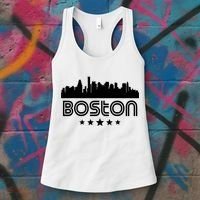 Boston Massachusetts Skyline Retro Style Women's Tank Top thumb 3
