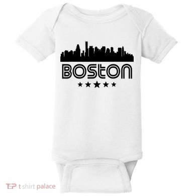 Boston Massachusetts Skyline Retro Style Baby Bodysuit