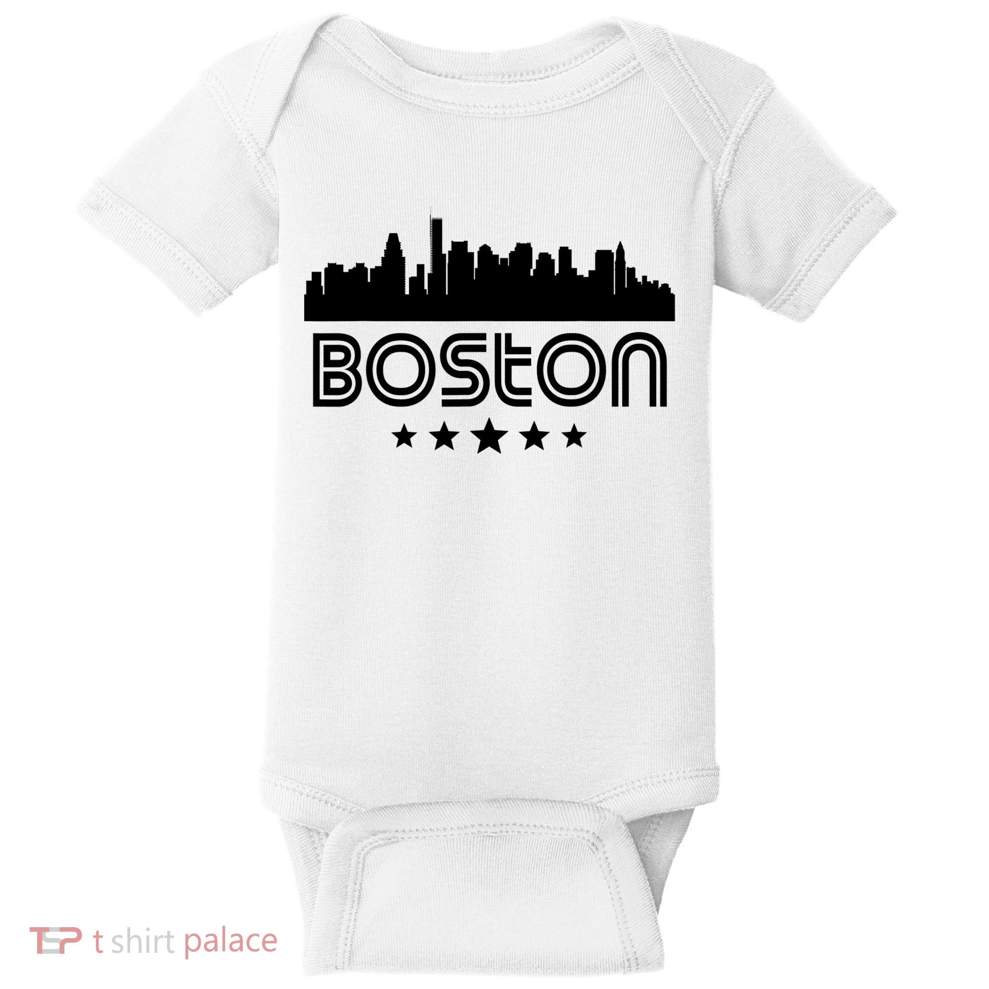 Boston Massachusetts Skyline Retro Style Baby Bodysuit