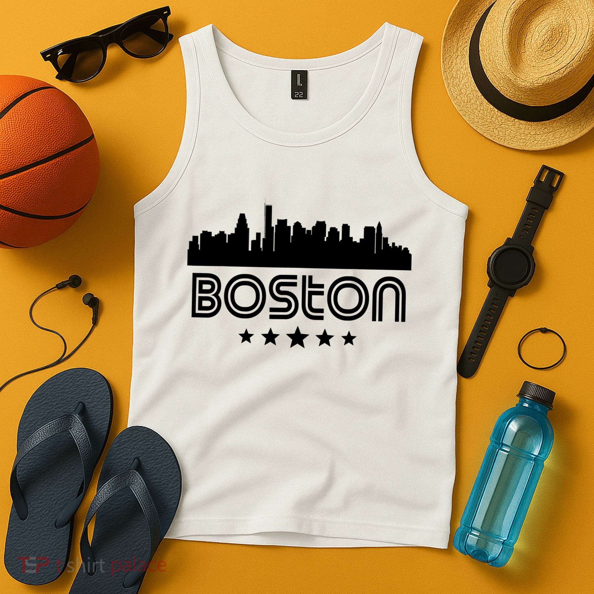 Boston Massachusetts Skyline Retro Style Tank Top