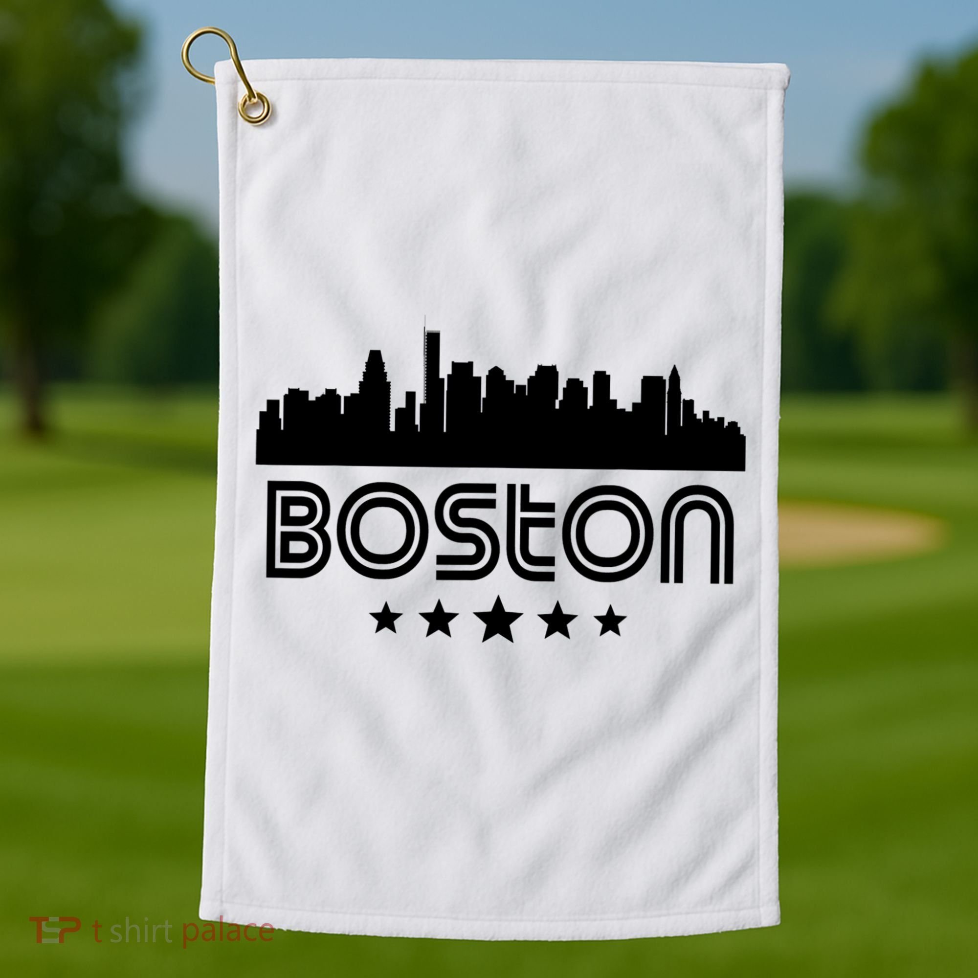 Boston Massachusetts Skyline Retro Style Golf Towel
