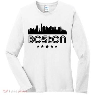 Boston Massachusetts Skyline Retro Style Women's Long Sleeve Shirt