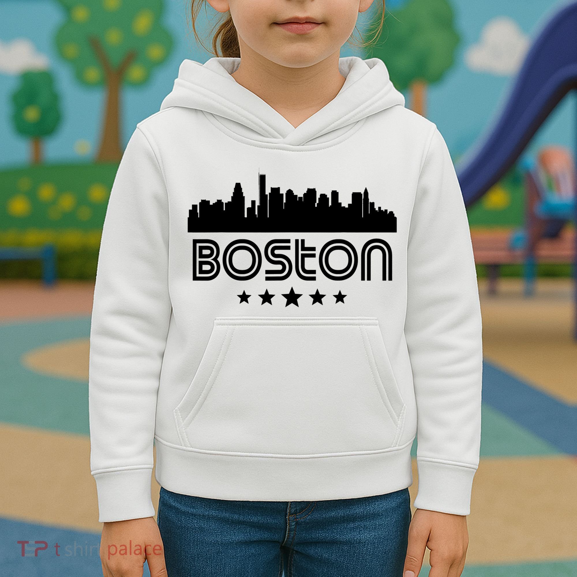Boston Massachusetts Skyline Retro Style Kids Hoodie