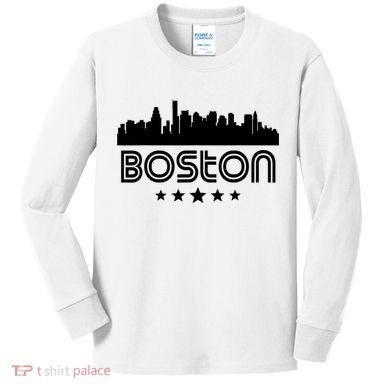 Boston Massachusetts Skyline Retro Style Kids Long Sleeve Shirt