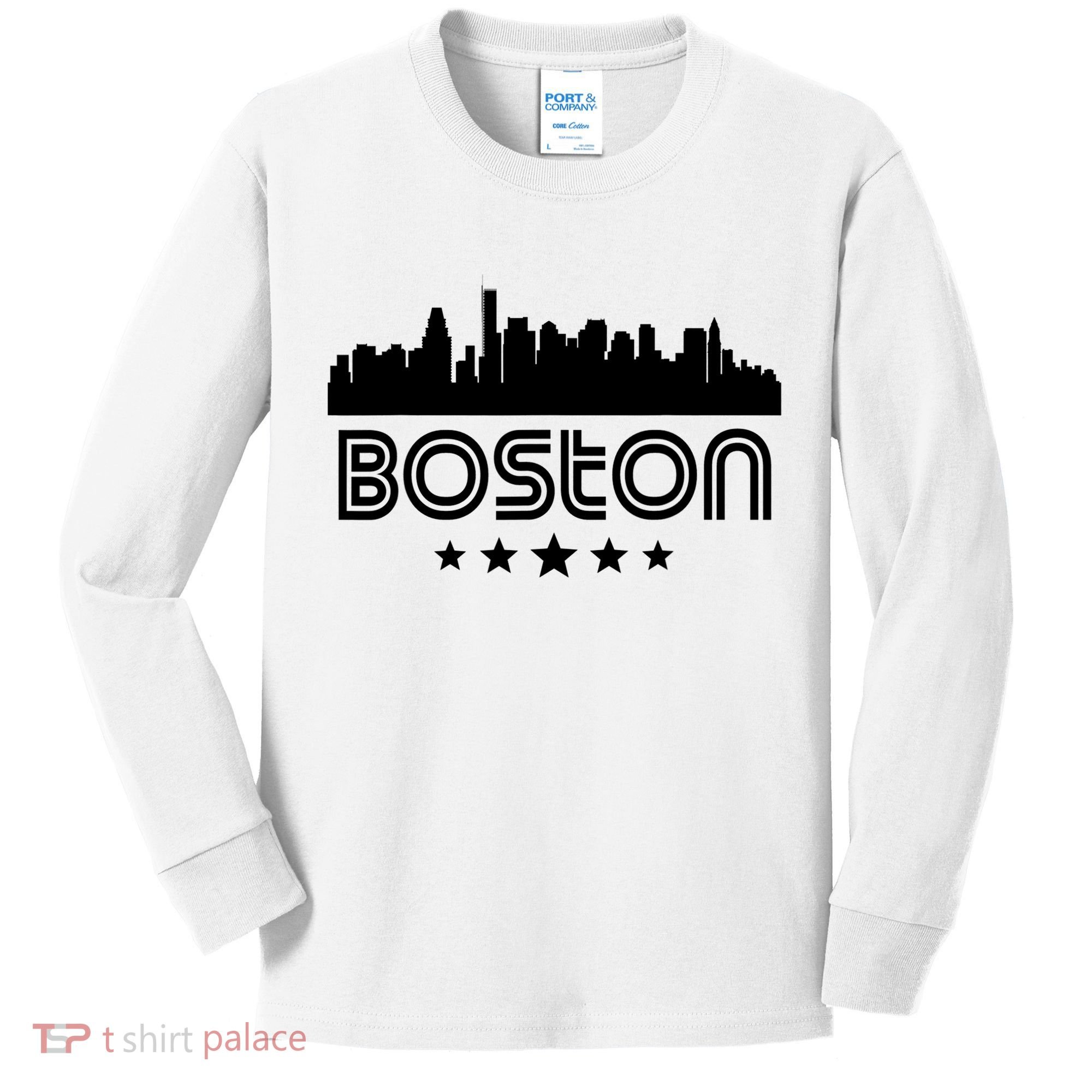 Boston Massachusetts Skyline Retro Style Kids Long Sleeve Shirt