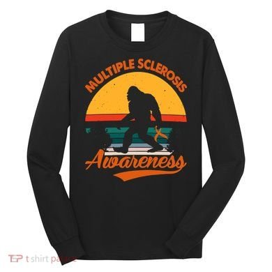 Bigfoot Multiple Sclerosis Awareness Vintage Orange Ribbon Multiple Scleros Long Sleeve Shirt