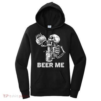 Beer Me Skeleton Scary Spooky Drinking  Women's Hoodie