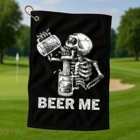 Beer Me Skeleton Scary Spooky Drinking  Golf Towel thumb 1