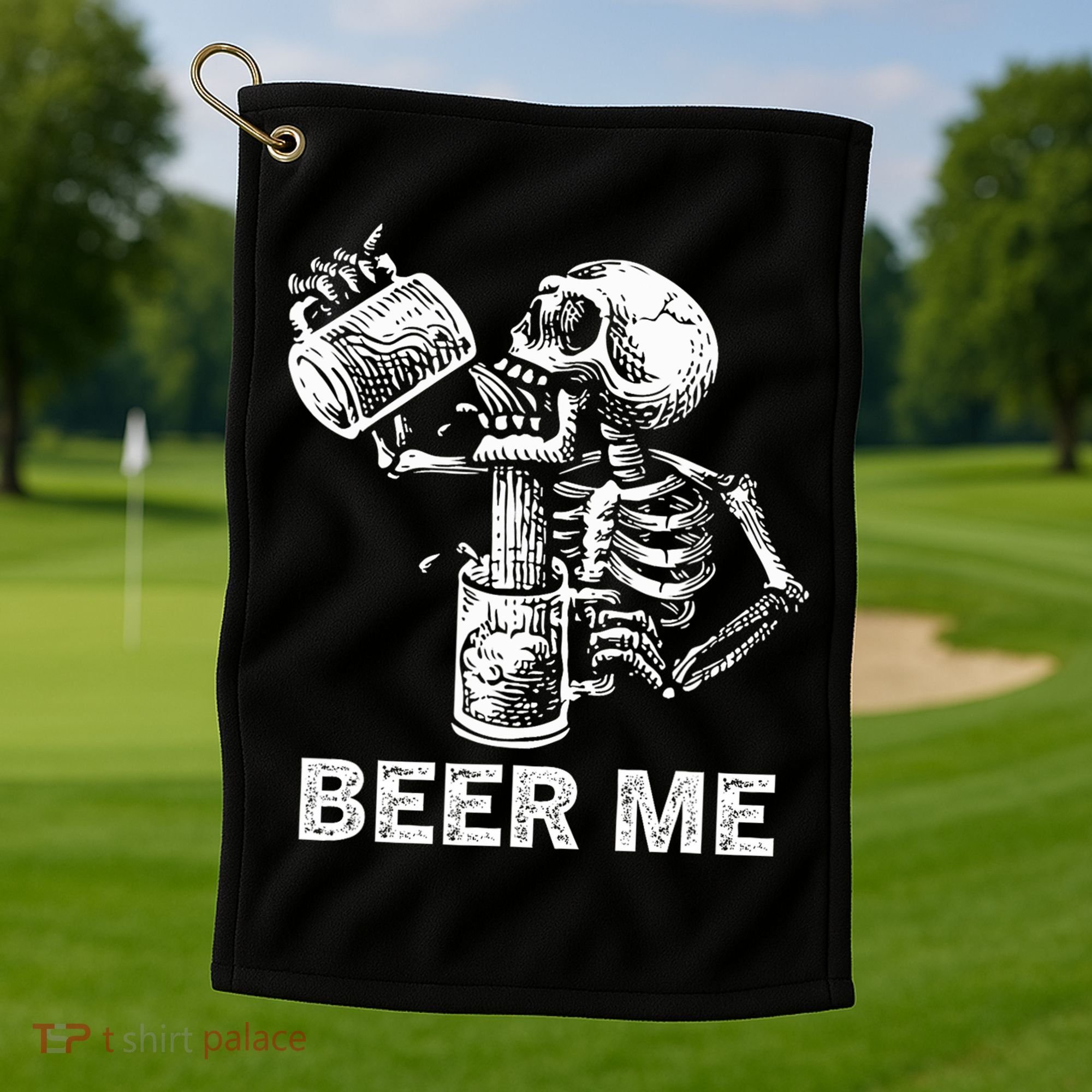 Beer Me Skeleton Scary Spooky Drinking  Golf Towel