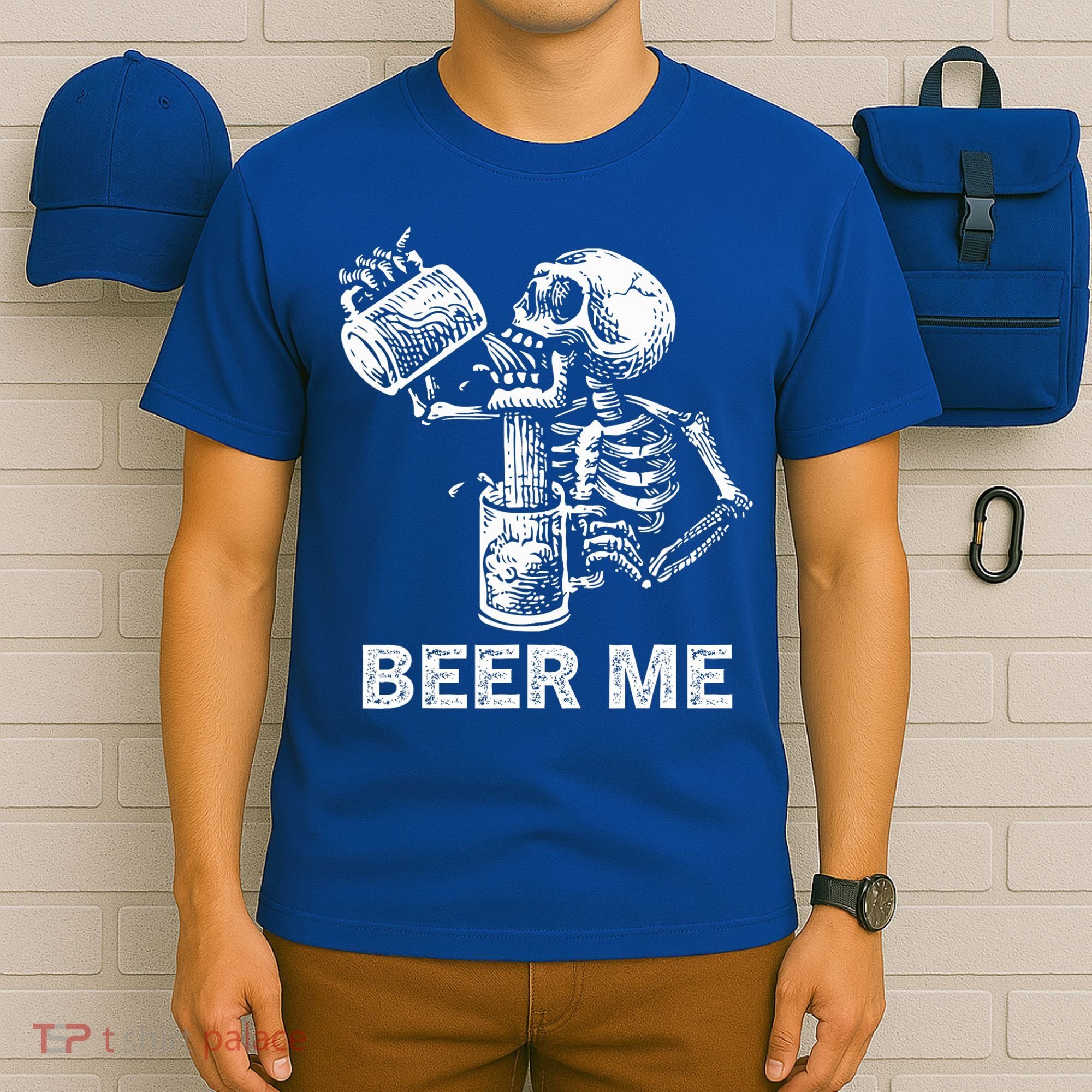 Beer Me Skeleton Scary Spooky Drinking  T-Shirt