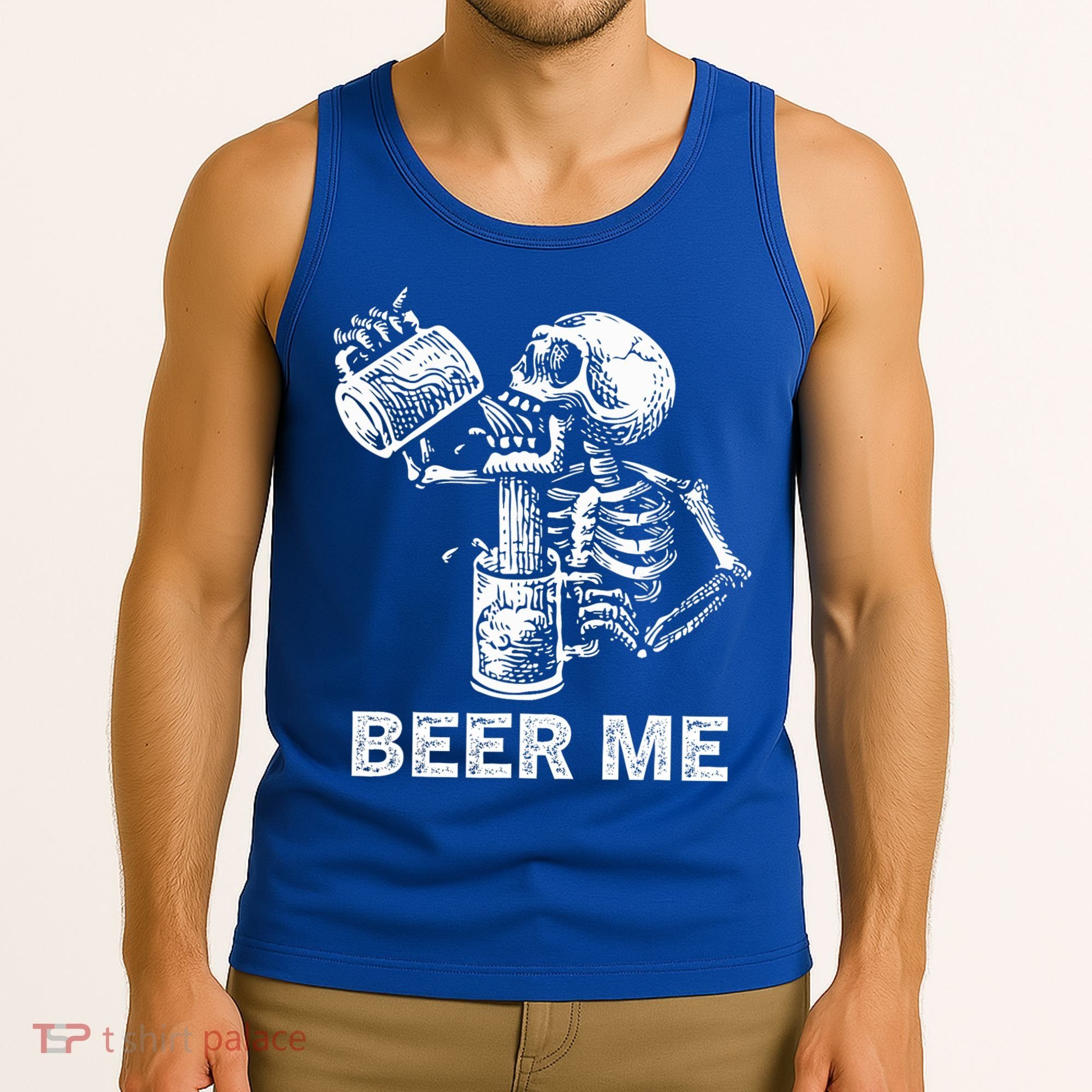 Beer Me Skeleton Scary Spooky Drinking  Tank Top