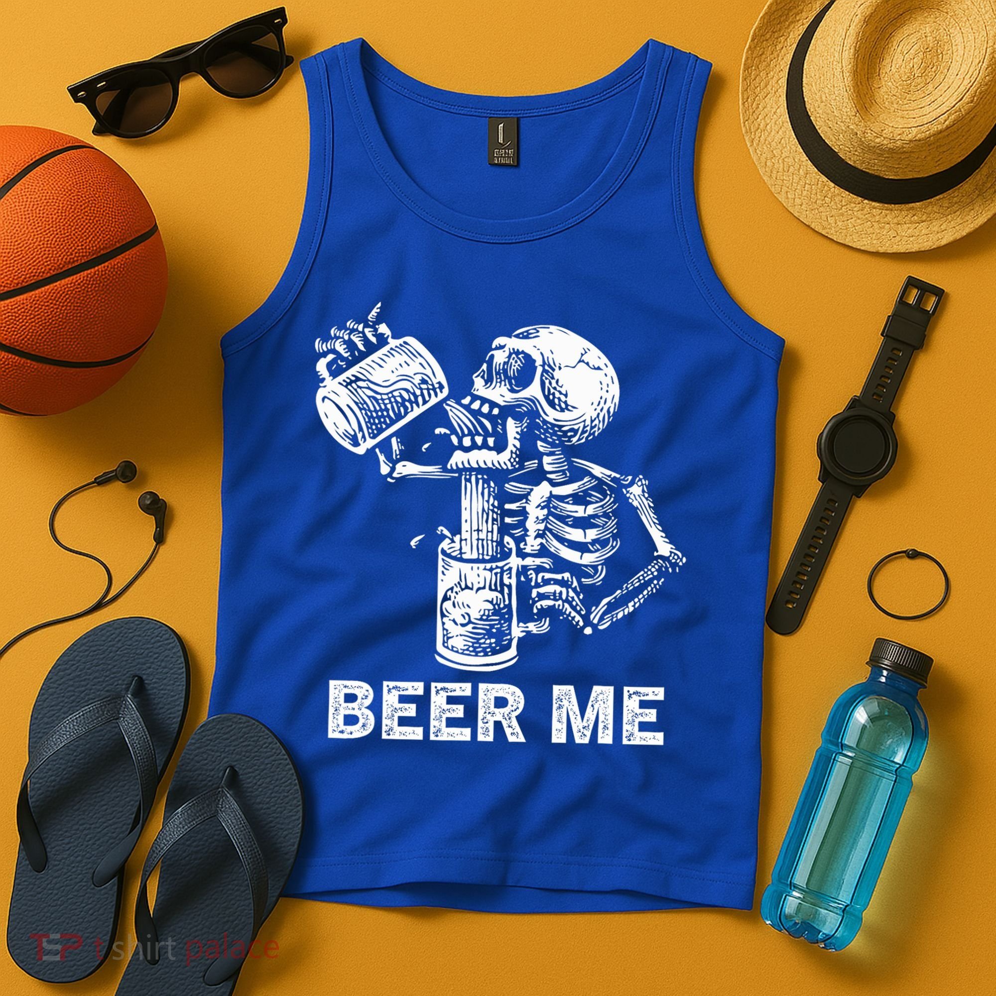 Beer Me Skeleton Scary Spooky Drinking  Tank Top
