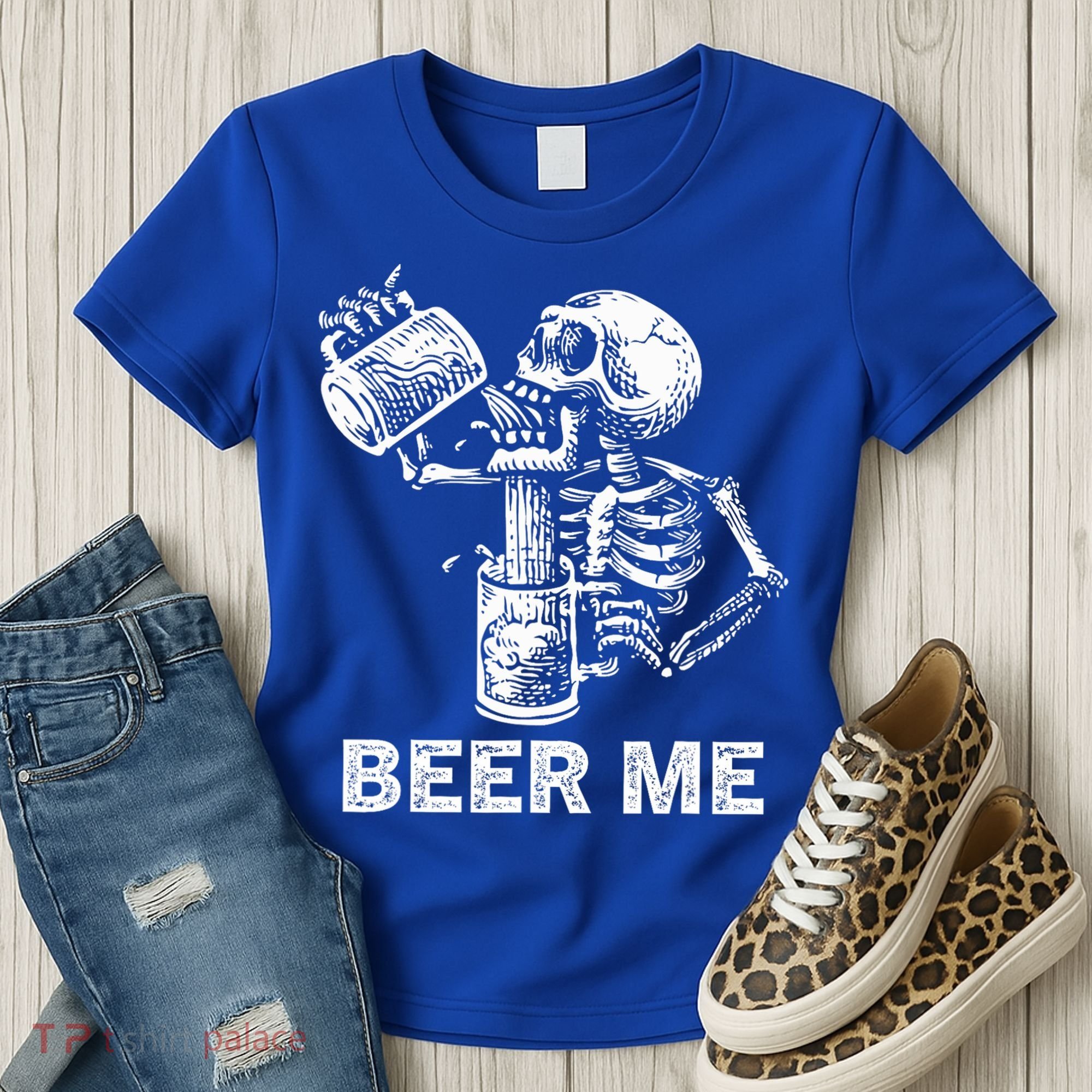 Beer Me Skeleton Scary Spooky Drinking  Women's T-Shirt