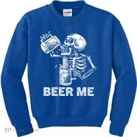 Beer Me Skeleton Scary Spooky Drinking  Kids Sweatshirt thumb 0