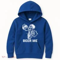 Beer Me Skeleton Scary Spooky Drinking  Kids Hoodie thumb 0