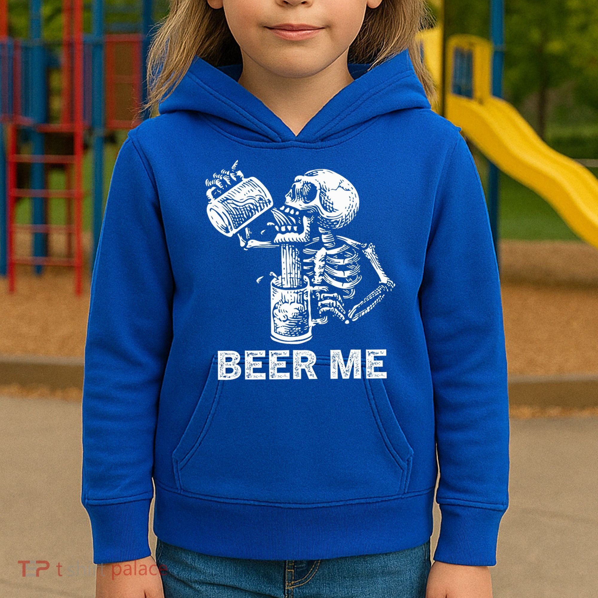 Beer Me Skeleton Scary Spooky Drinking  Kids Hoodie