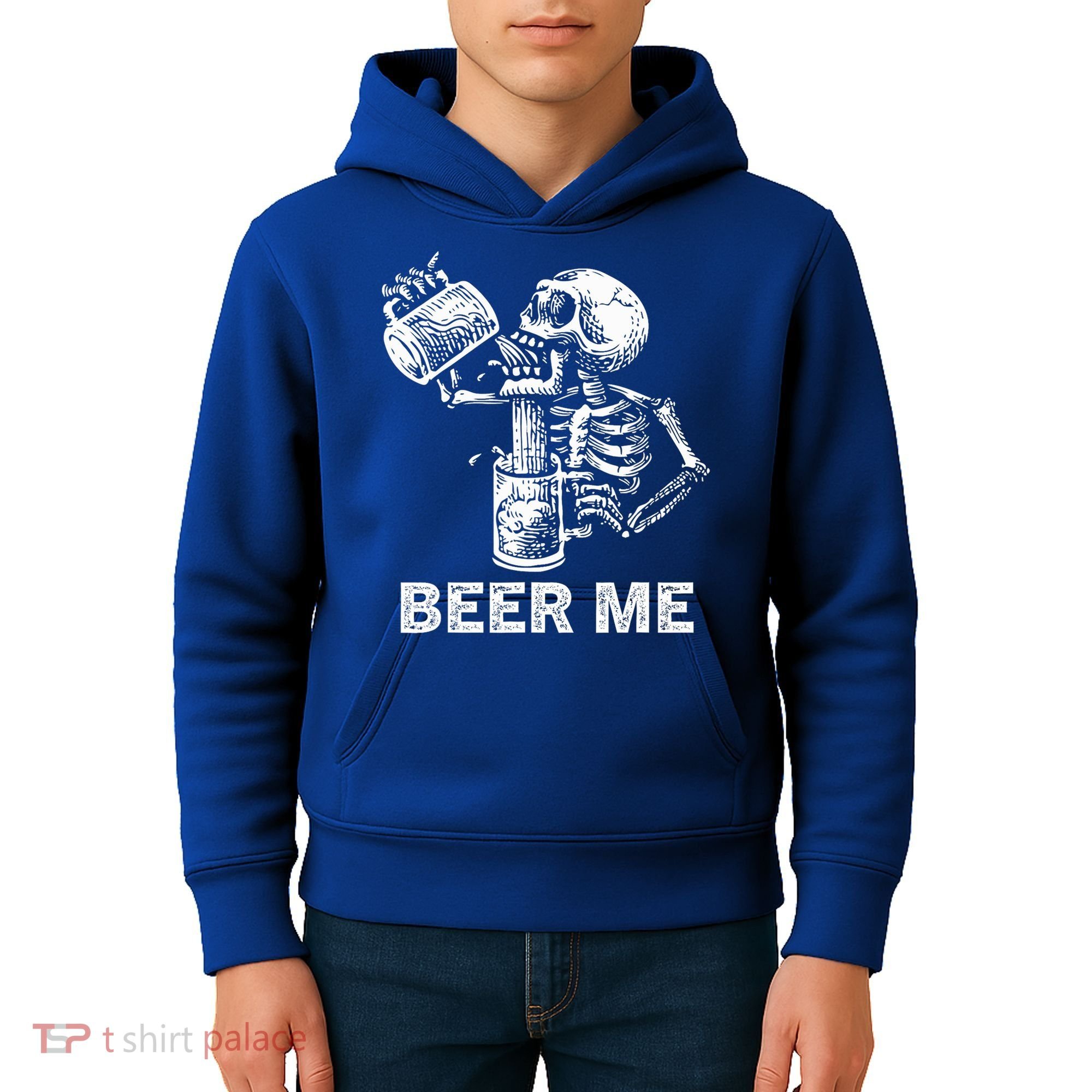 Beer Me Skeleton Scary Spooky Drinking  Kids Hoodie