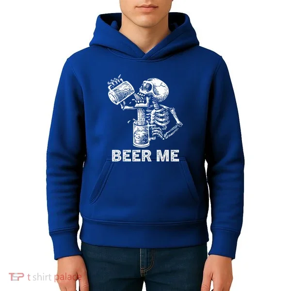 Beer Me Skeleton Scary Spooky Drinking  Kids Hoodie