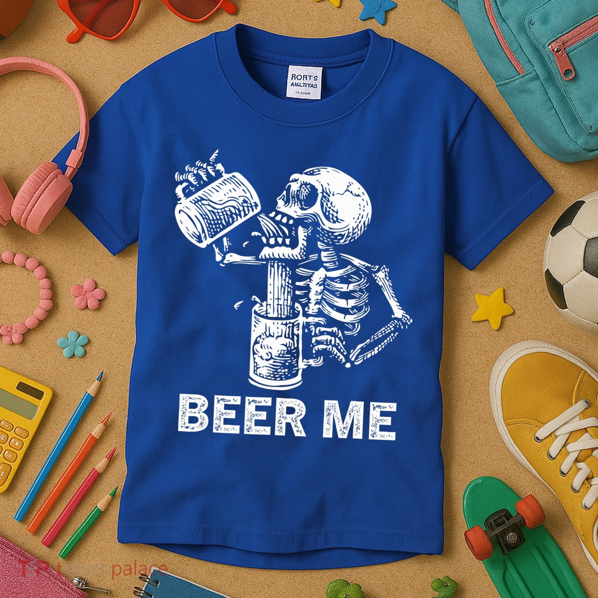 Beer Me Skeleton Scary Spooky Drinking  Kids T-Shirt