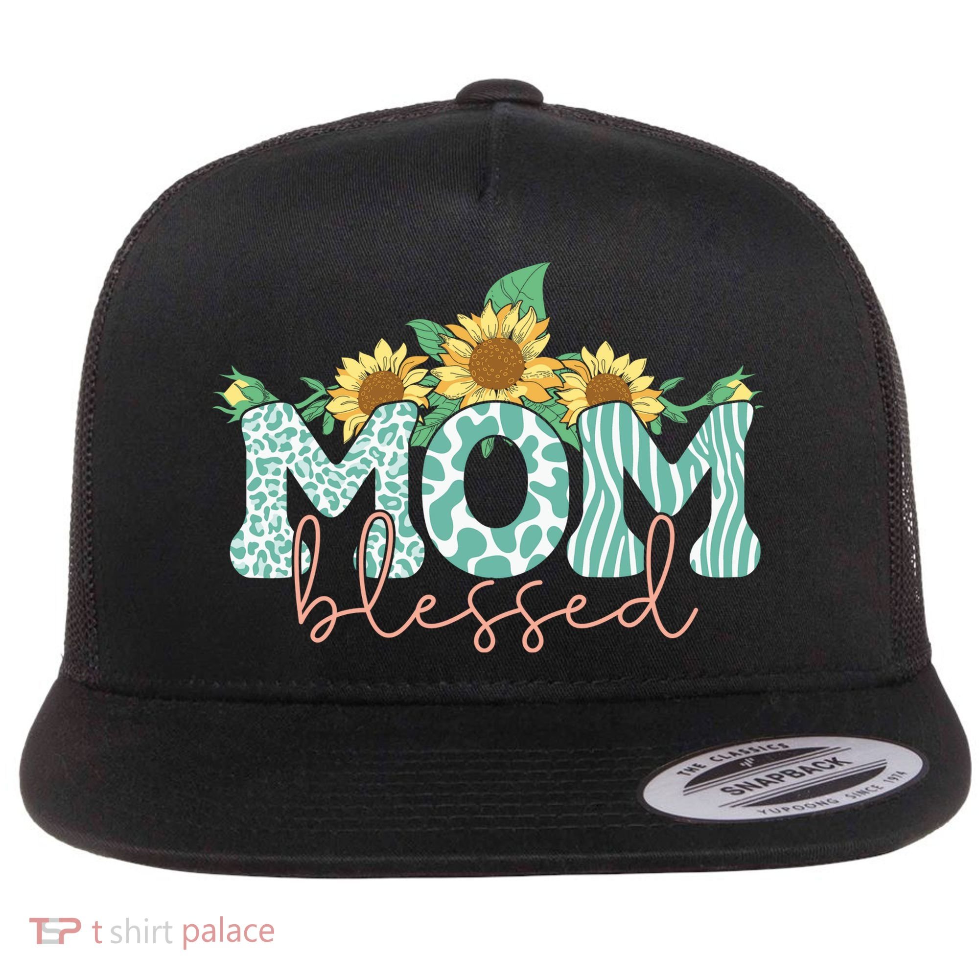 Blessed Mom Sunflower Cute Flat Bill Trucker Hat
