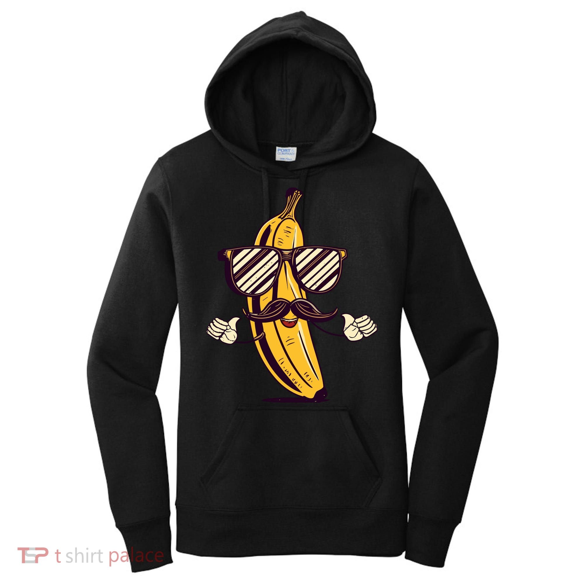 Banana Mustache Sunglasses Face Funny Fruit Cool Banana Gift Women's Hoodie