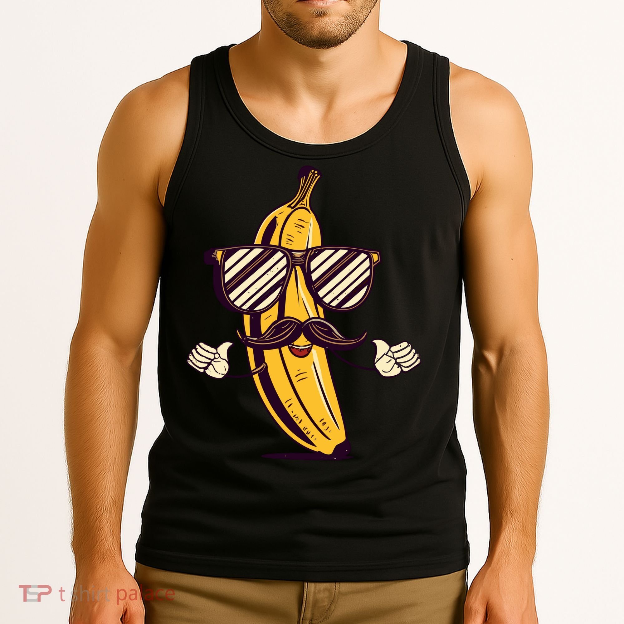 Banana Mustache Sunglasses Face Funny Fruit Cool Banana Gift Tank Top