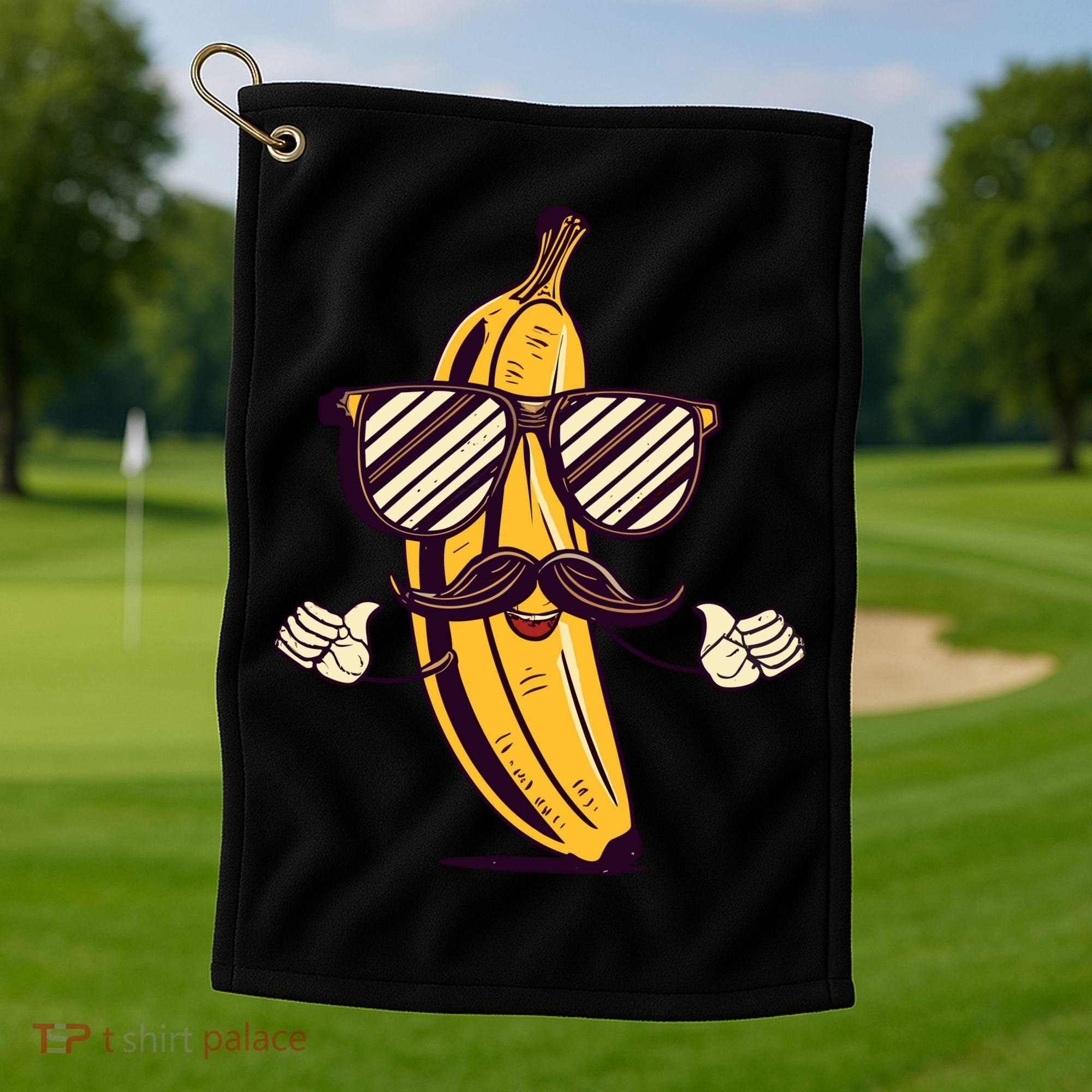 Banana Mustache Sunglasses Face Funny Fruit Cool Banana Gift Golf Towel