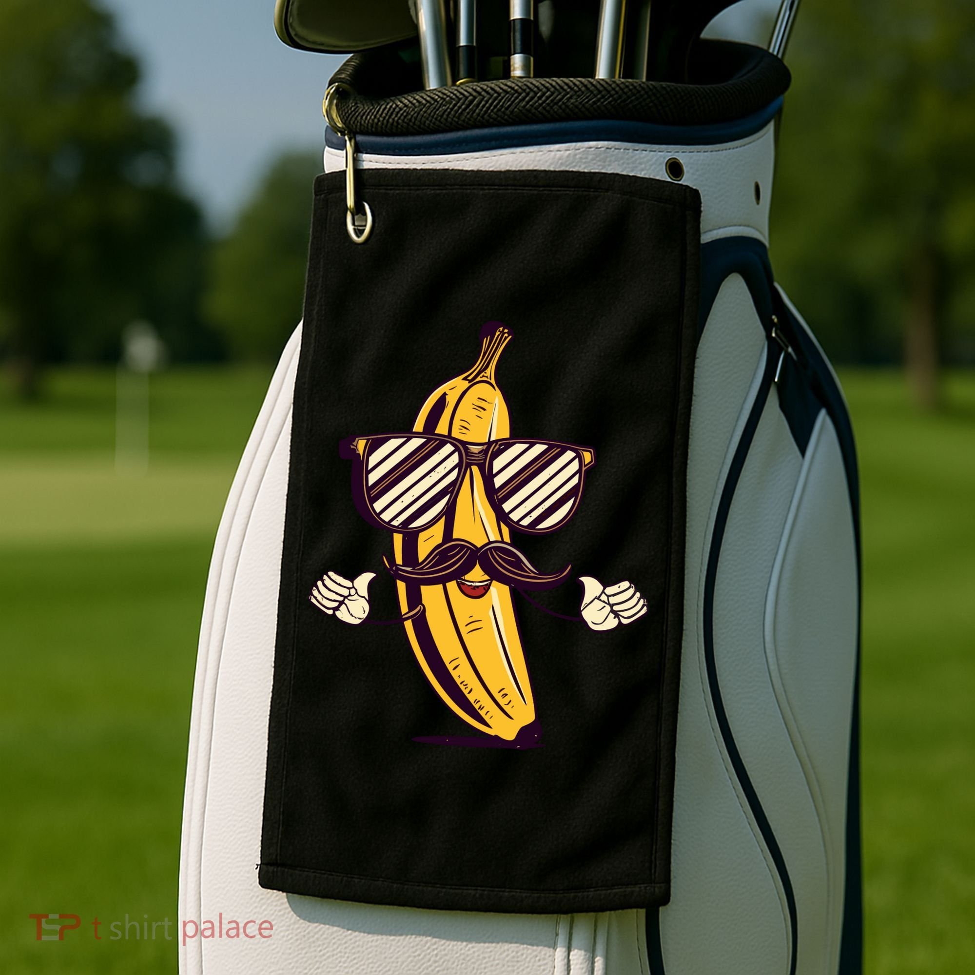 Banana Mustache Sunglasses Face Funny Fruit Cool Banana Gift Golf Towel
