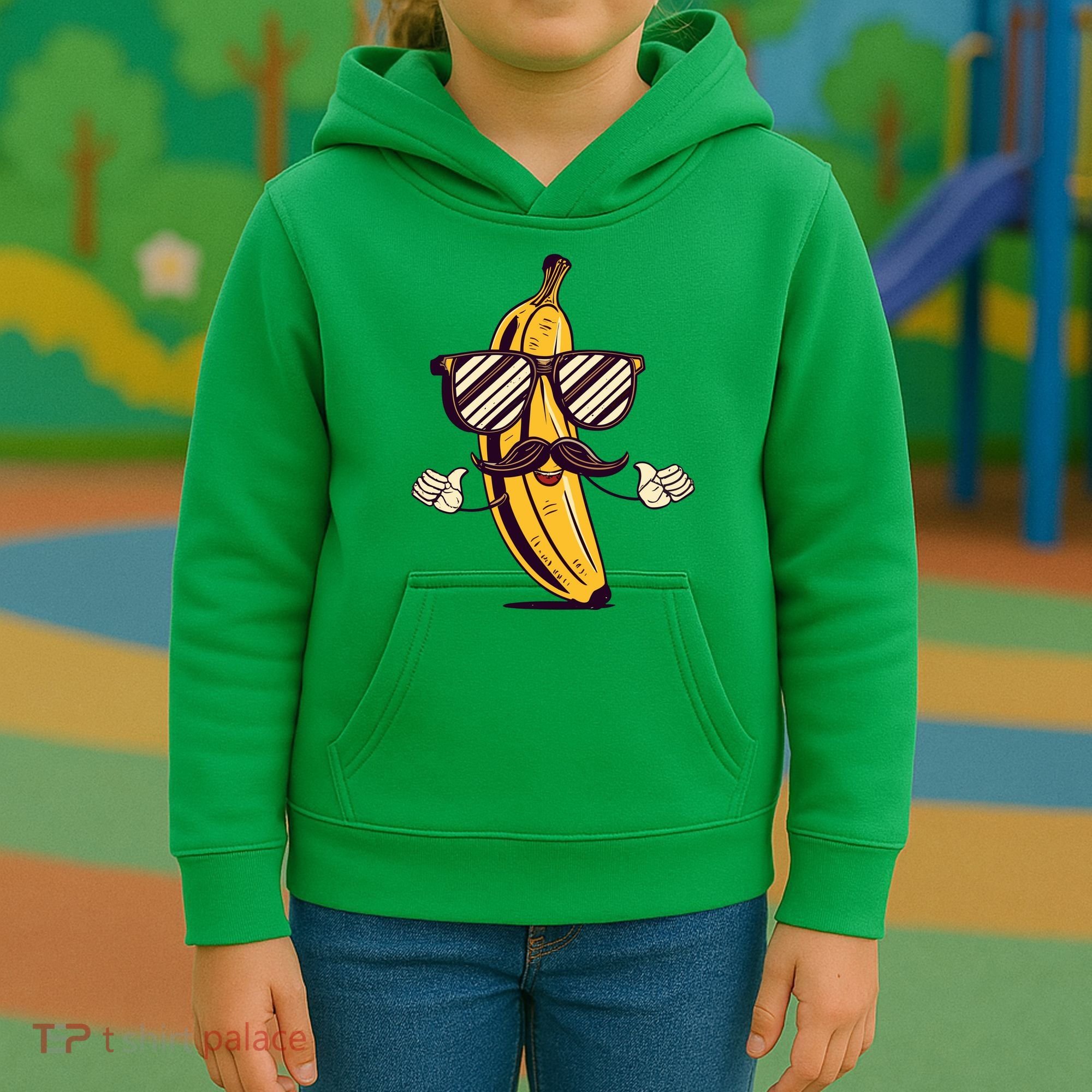 Banana Mustache Sunglasses Face Funny Fruit Cool Banana Gift Kids Hoodie