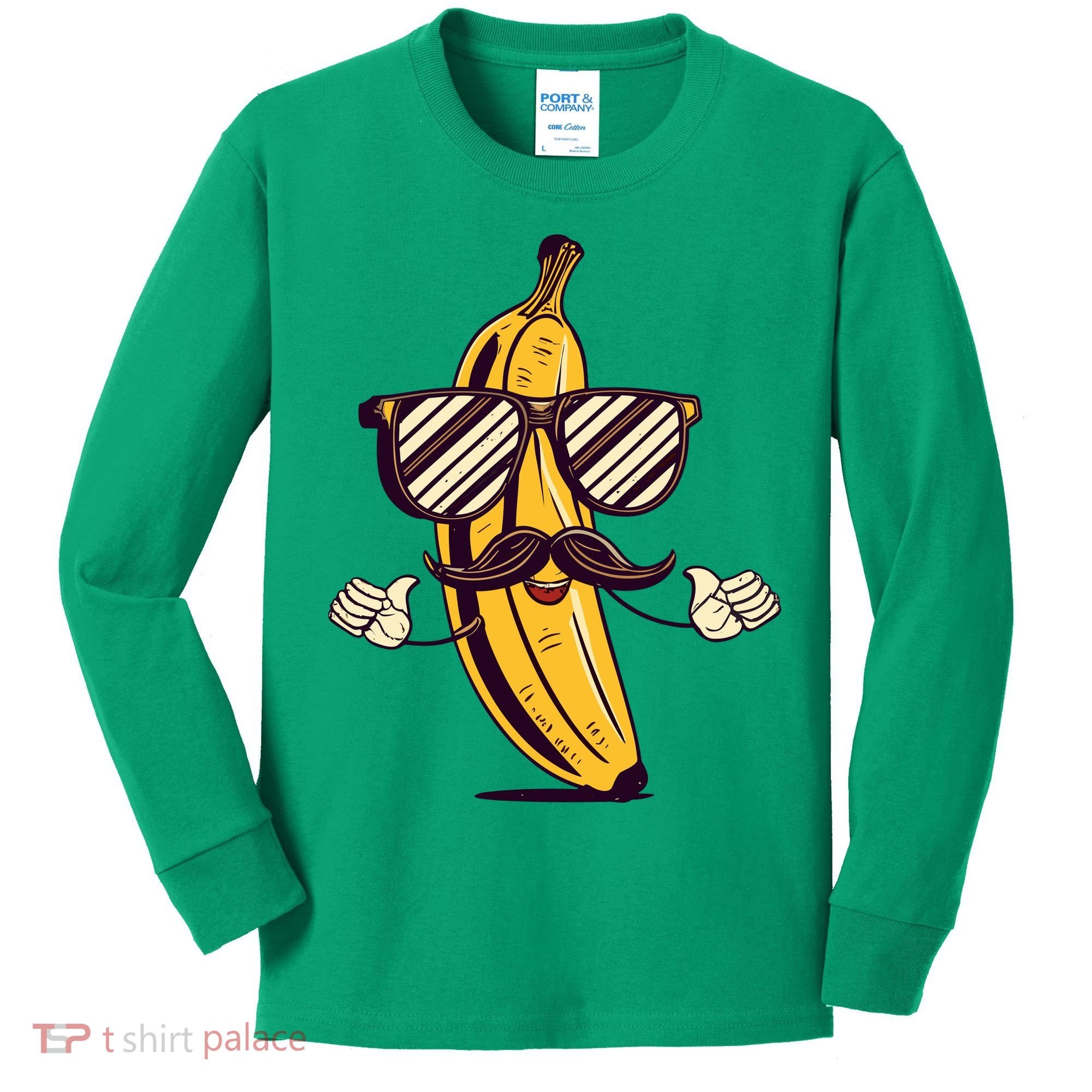 Banana Mustache Sunglasses Face Funny Fruit Cool Banana Gift Kids Long Sleeve Shirt