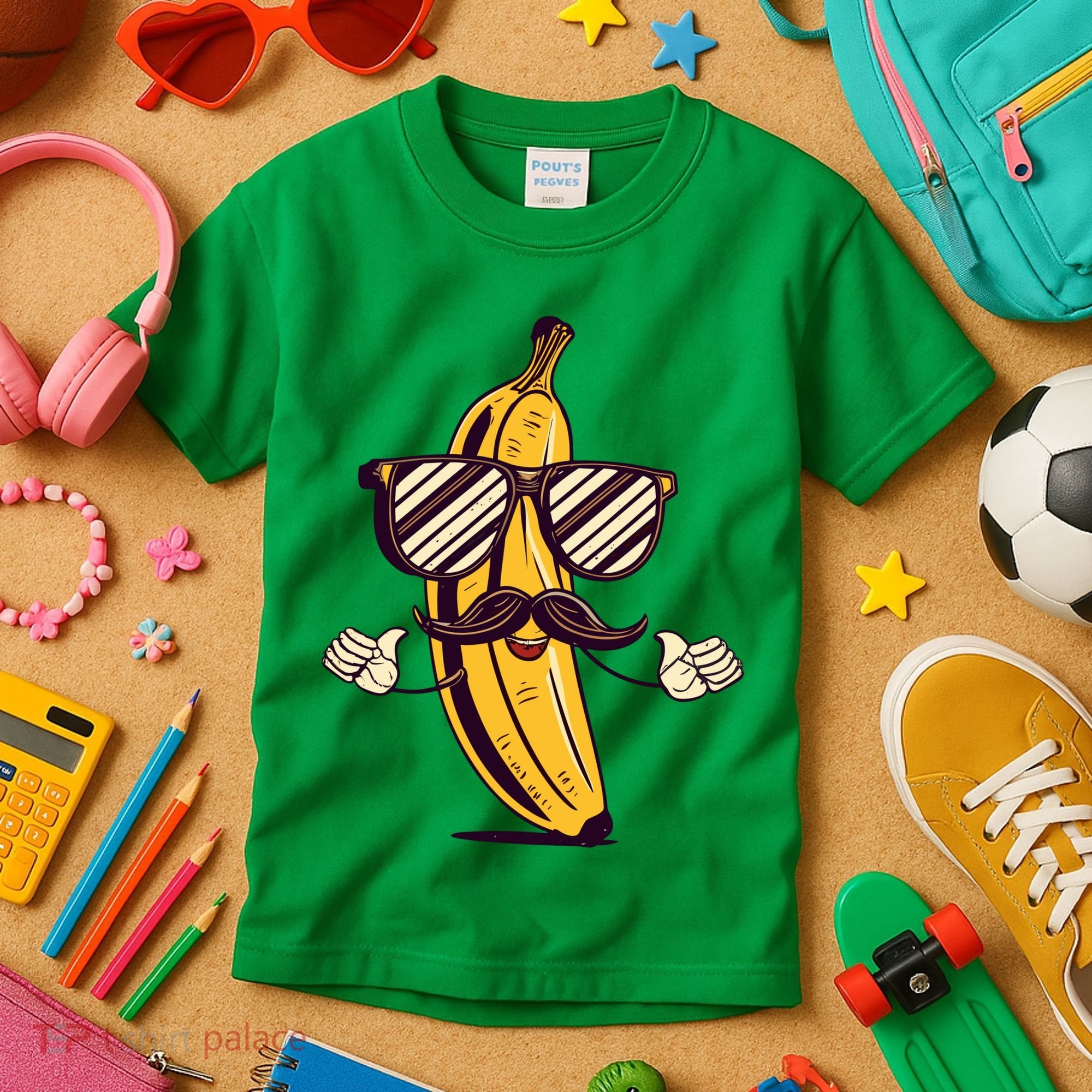 Banana Mustache Sunglasses Face Funny Fruit Cool Banana Gift Kids T-Shirt