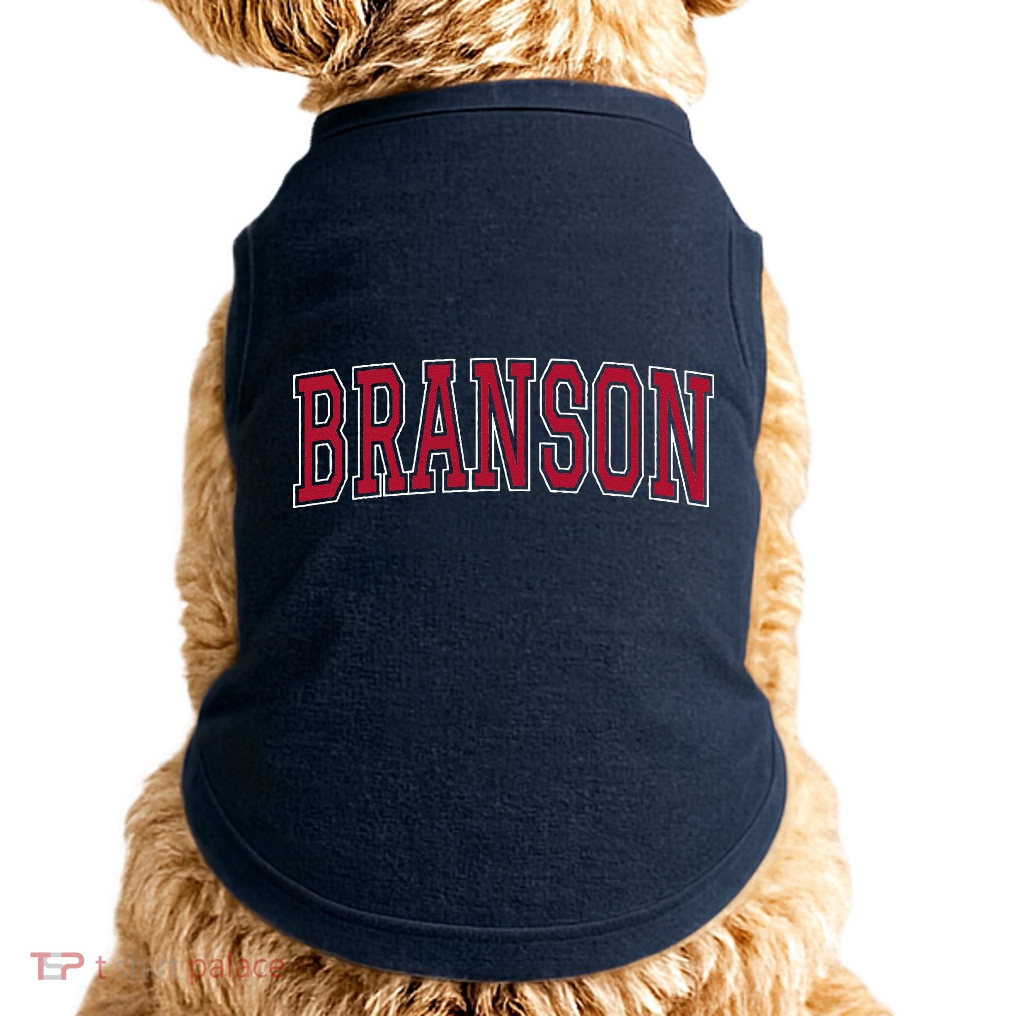 Branson Missouri Souvenir Varsity Style Red Text Doggie Tank