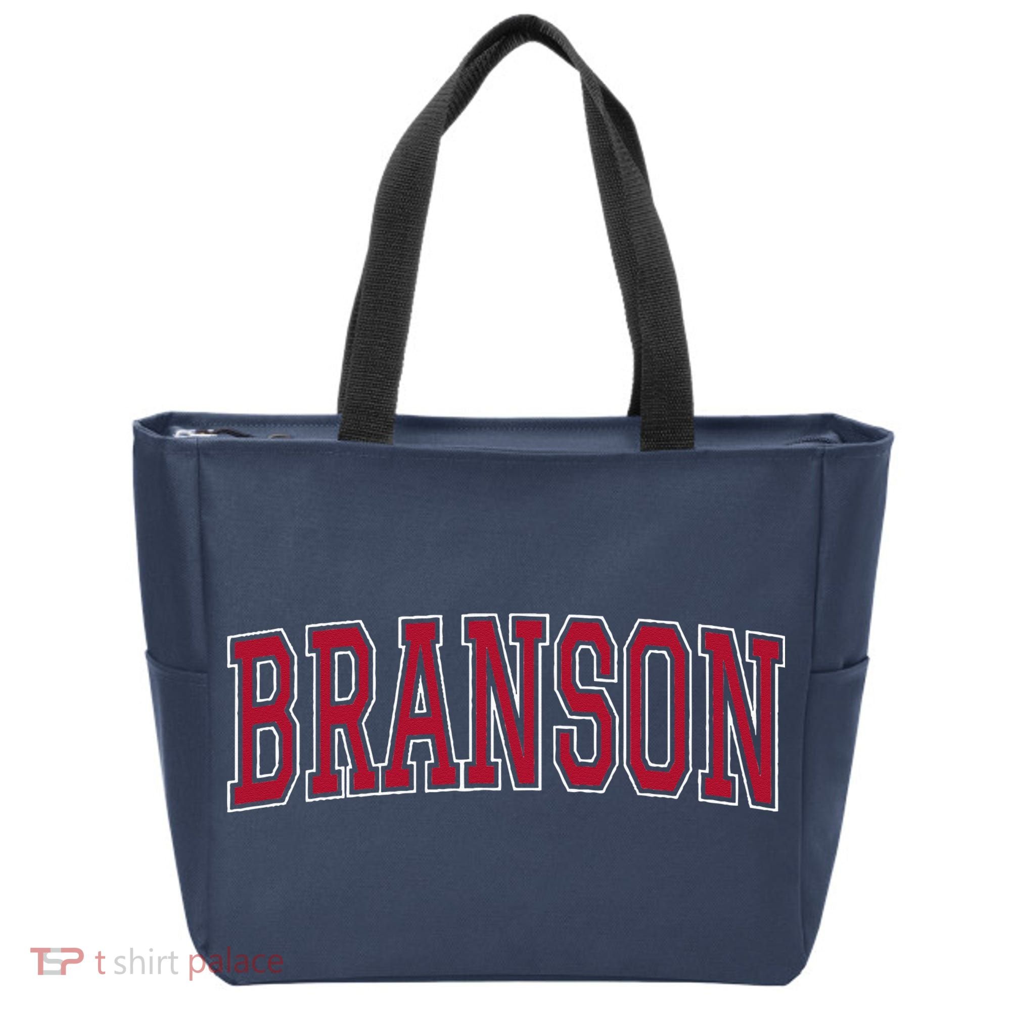 Branson Missouri Souvenir Varsity Style Red Text Tote Bag