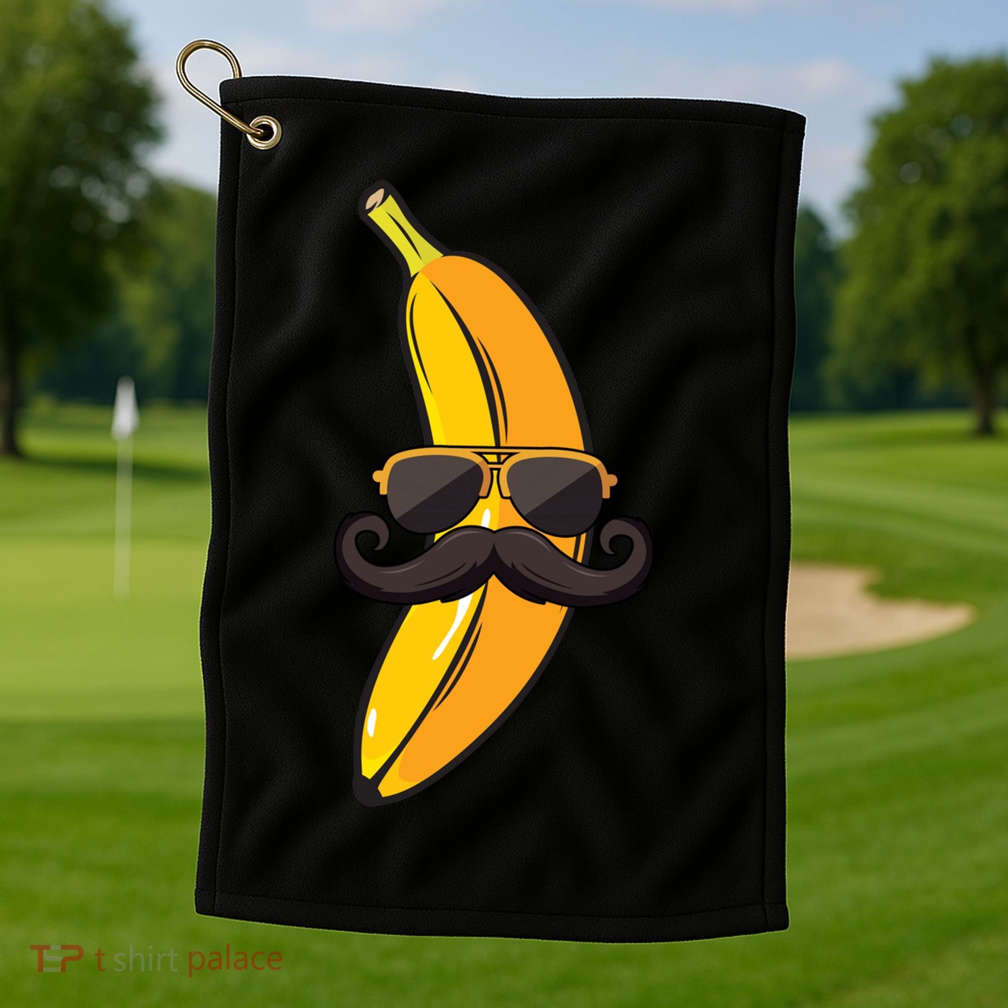 Banana Mustache Sunglasses Face Funny Fruit Cool Banana Gift Golf Towel