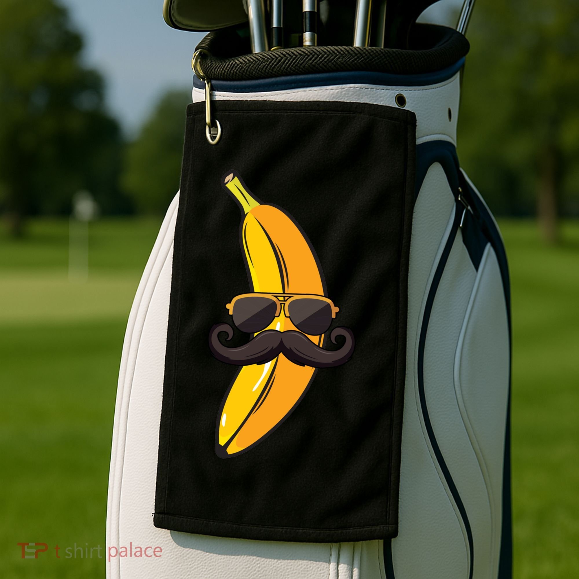 Banana Mustache Sunglasses Face Funny Fruit Cool Banana Gift Golf Towel