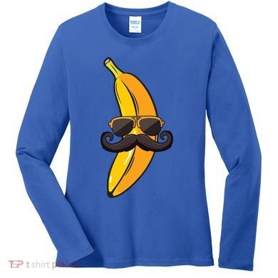 Banana Mustache Sunglasses Face Funny Fruit Cool Banana Gift Women's Long Sleeve Shirt