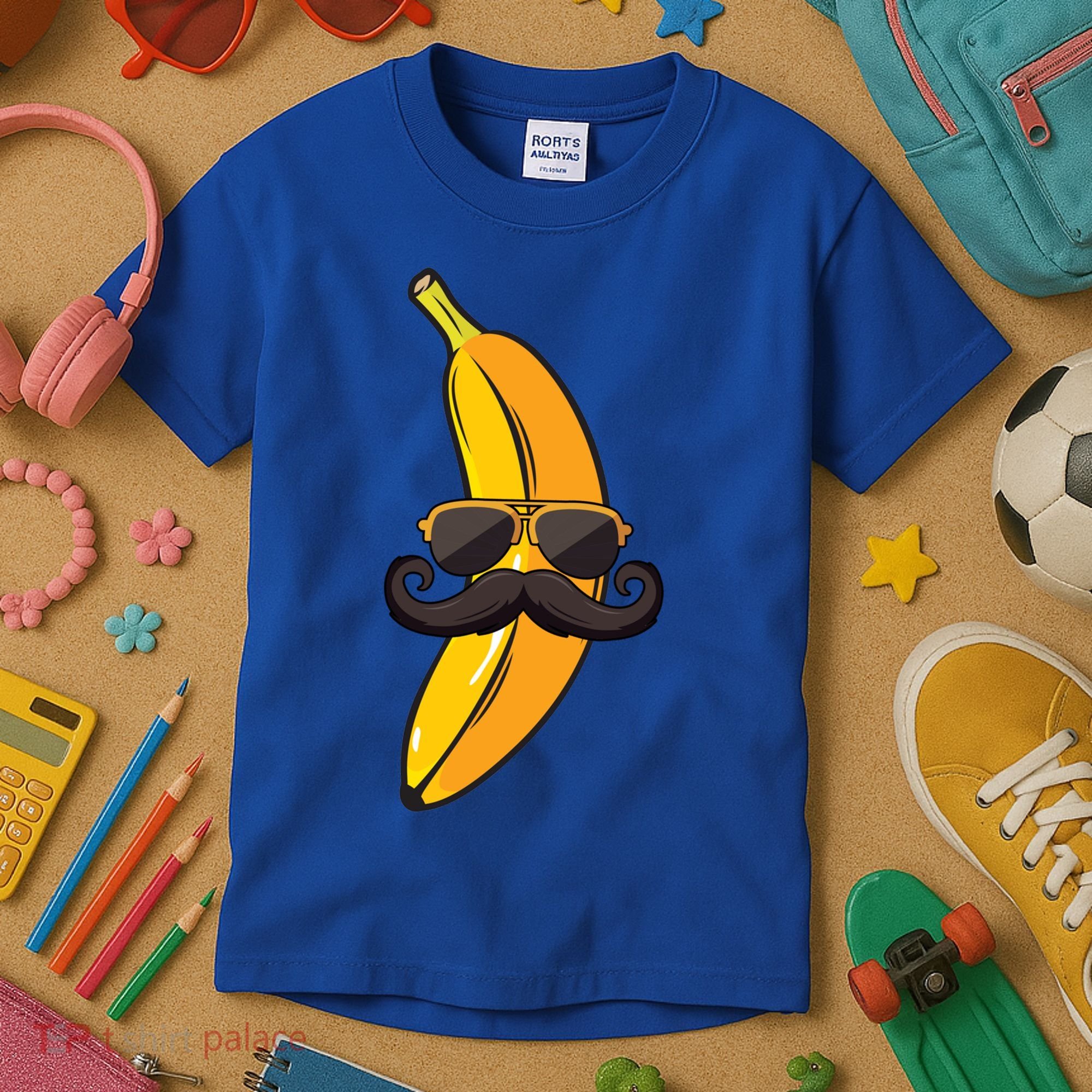 Banana Mustache Sunglasses Face Funny Fruit Cool Banana Gift Kids T-Shirt
