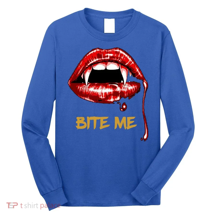 Bite Me Sexy Vampire Lips Halloween Novelty Gift Long Sleeve Shirt