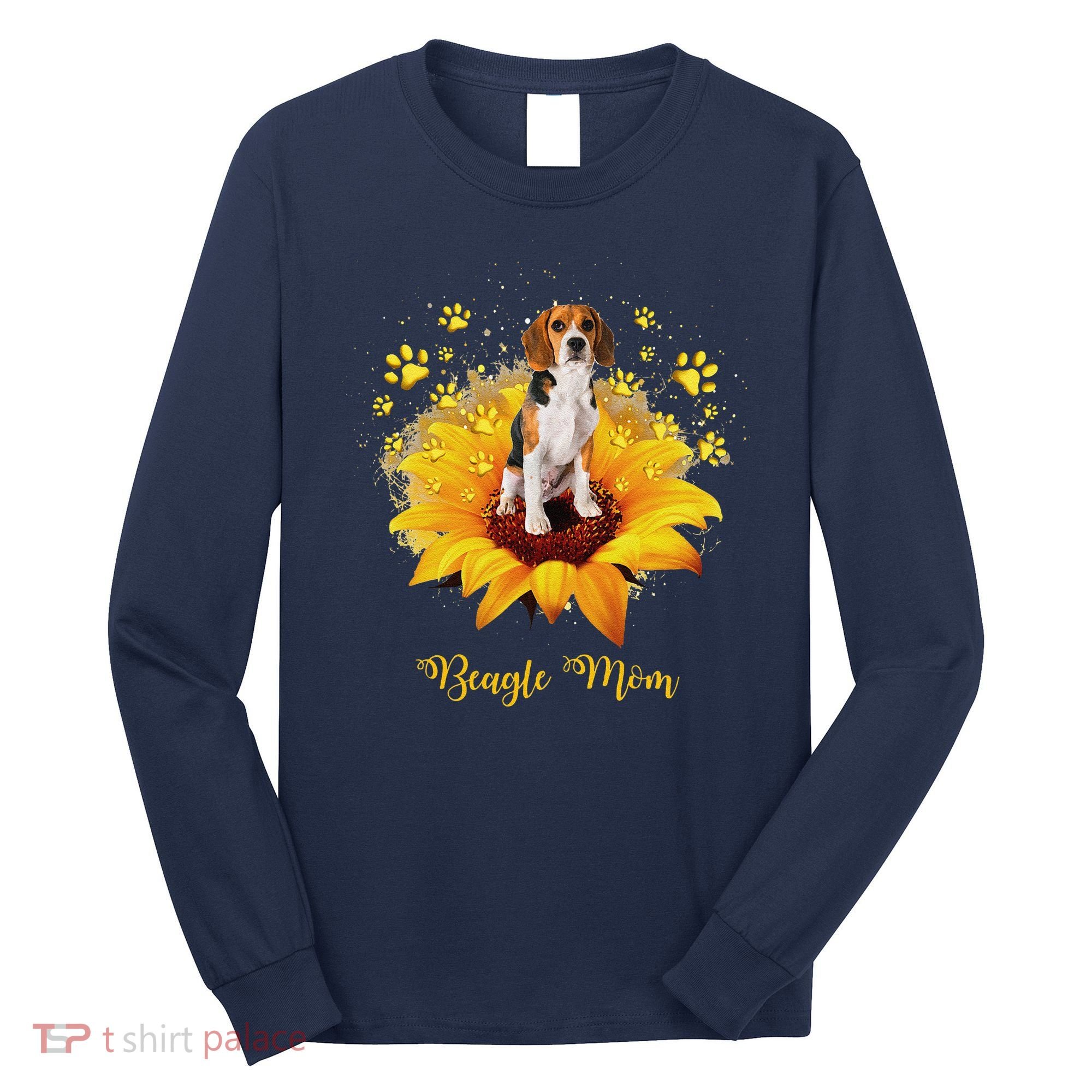 Beagle Mom Sunflower With Dog Paw MotherS Day Long Sleeve Shirt
