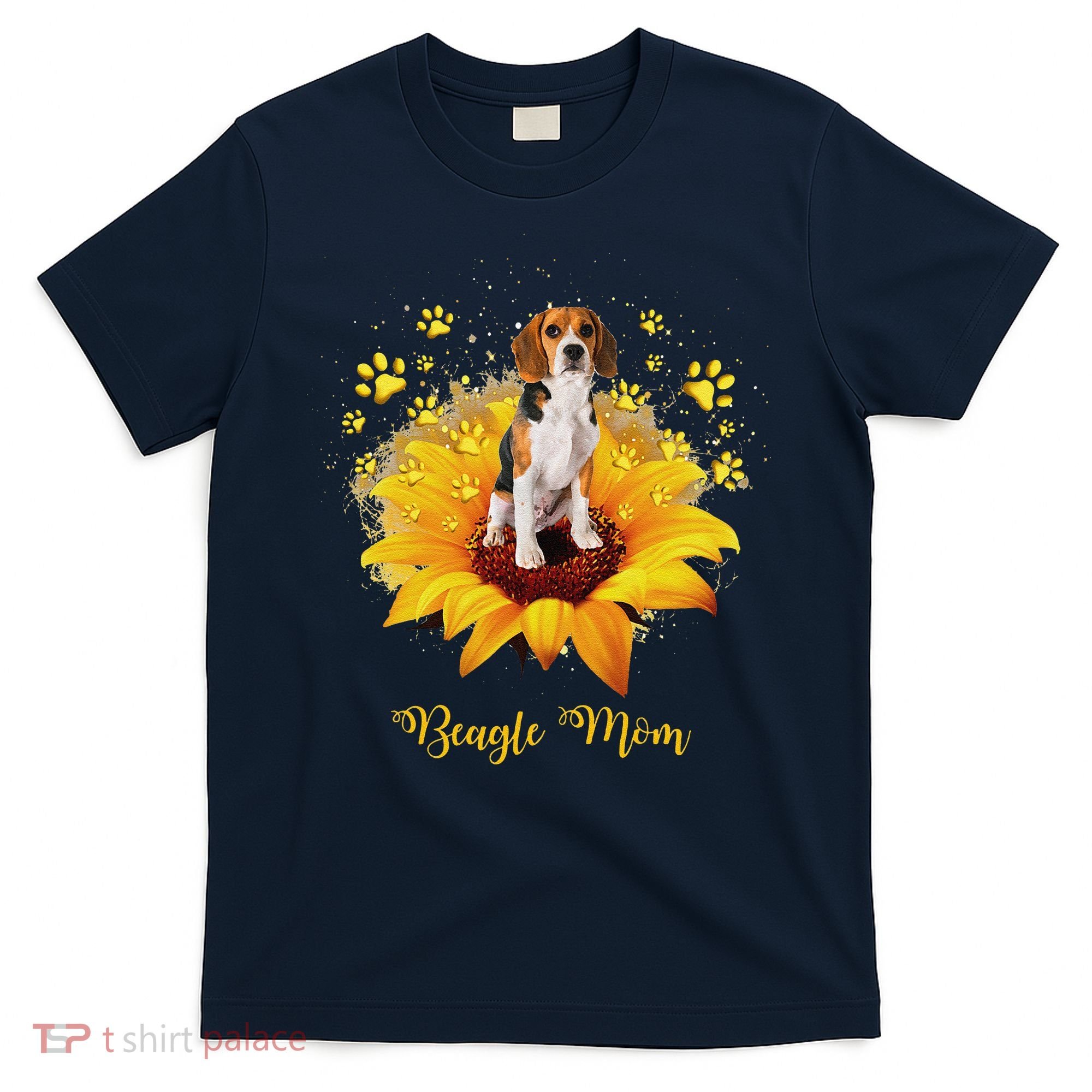 Beagle Mom Sunflower With Dog Paw MotherS Day T-Shirt