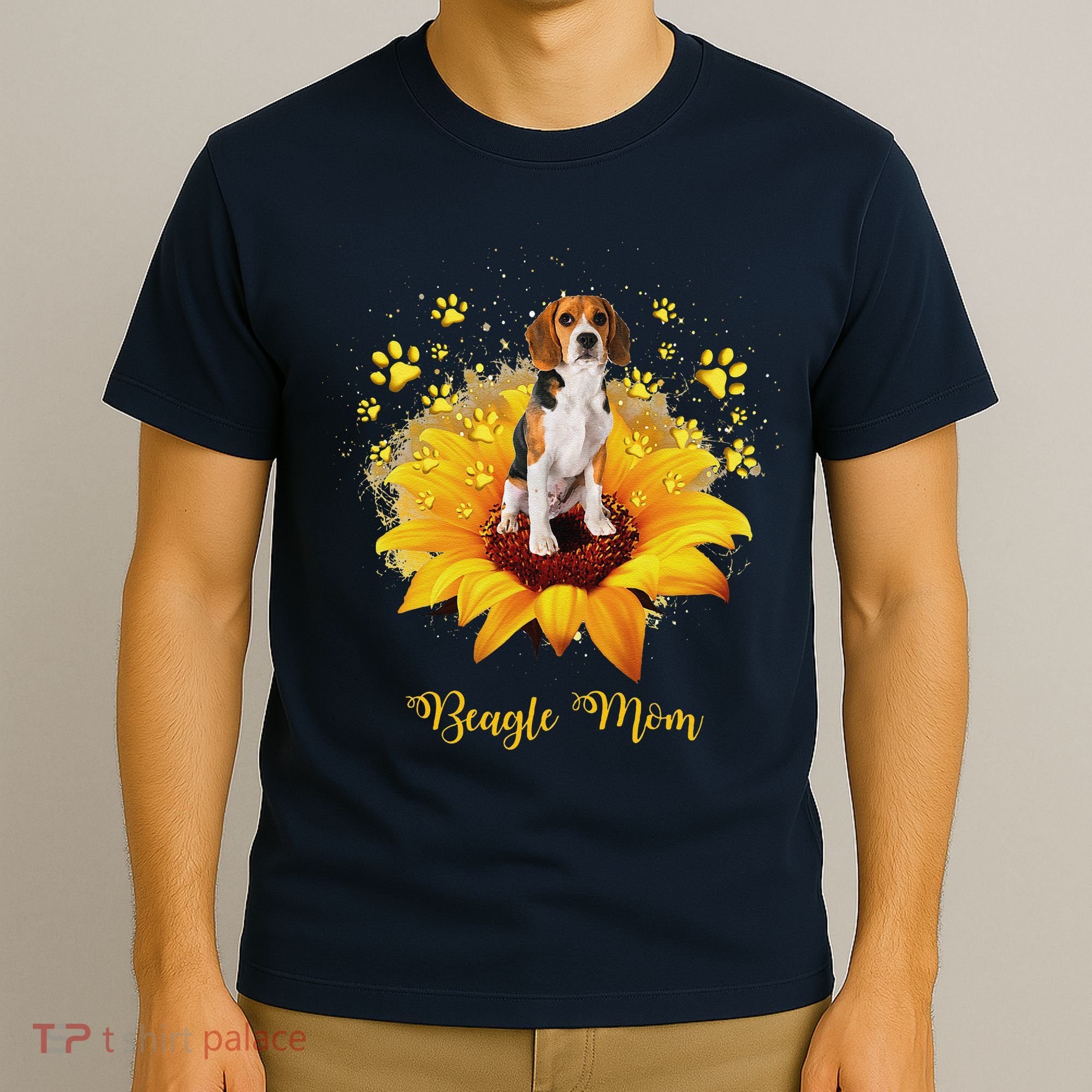 Beagle Mom Sunflower With Dog Paw MotherS Day T-Shirt